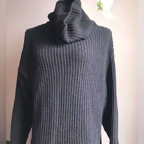 Free People Cozy Ribbed Knit Turtleneck Sweater - Black L - Picture 3 of 7